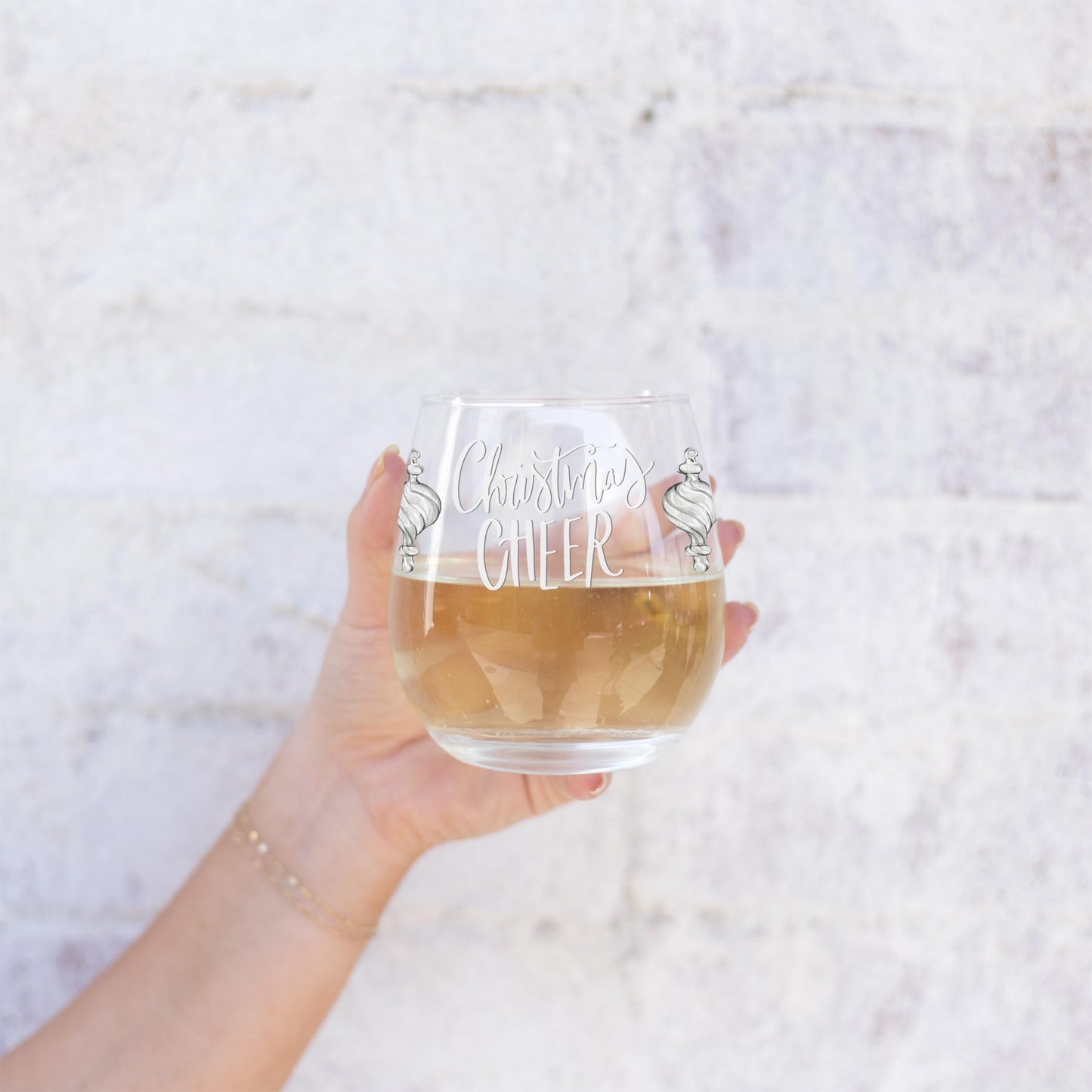 15oz Stemless Wine Glass-Holiday Tidings Christmas Cheer -1