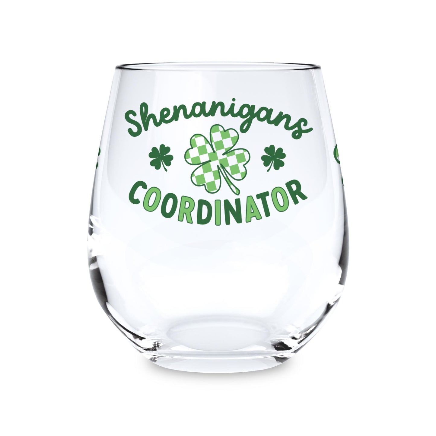 15oz Stemless Wine Glass-St. Patrick's Day Shenanigans Coordinator -0