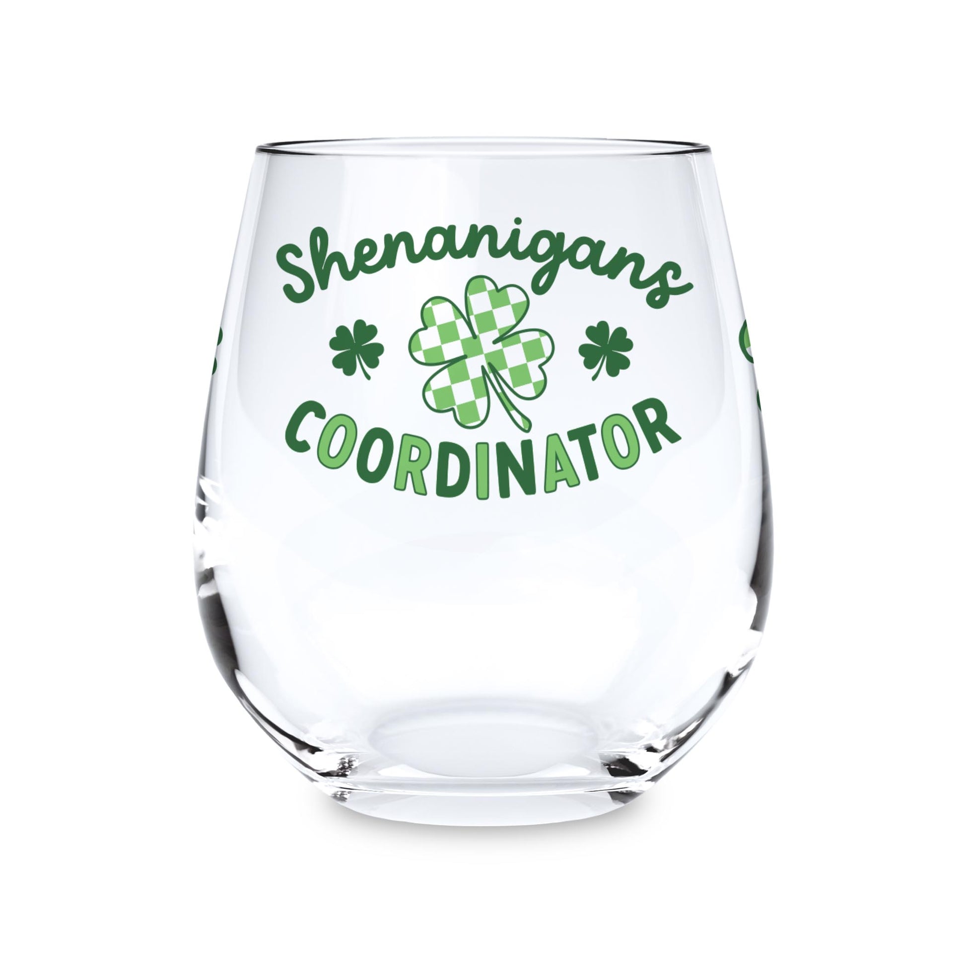 15oz Stemless Wine Glass-St. Patrick's Day Shenanigans Coordinator -0