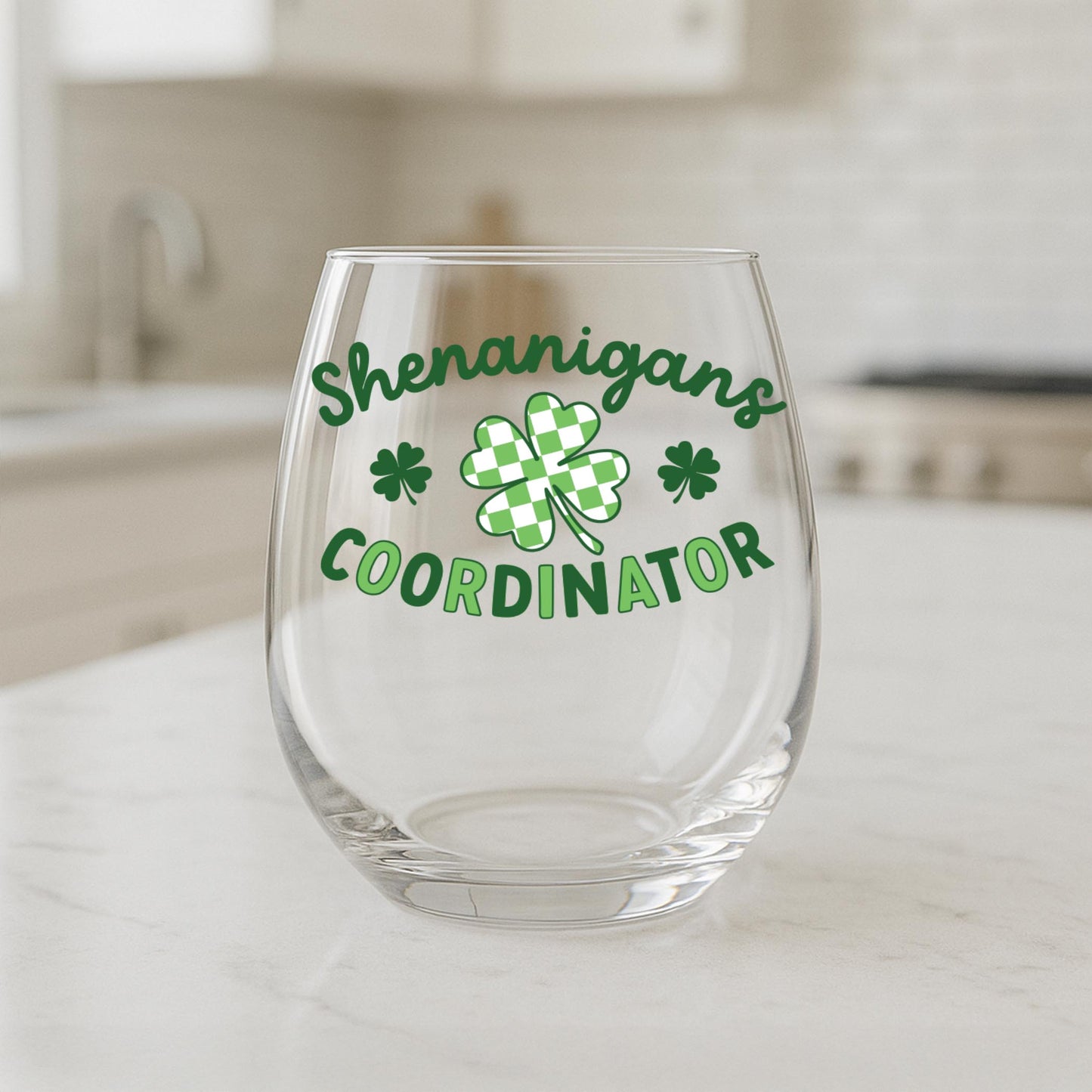 15oz Stemless Wine Glass-St. Patrick's Day Shenanigans Coordinator -1