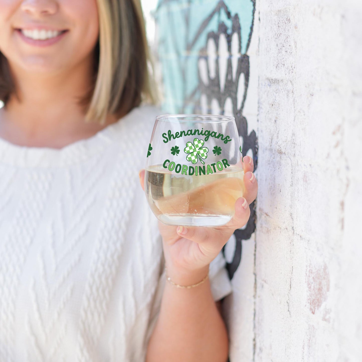 15oz Stemless Wine Glass-St. Patrick's Day Shenanigans Coordinator -3