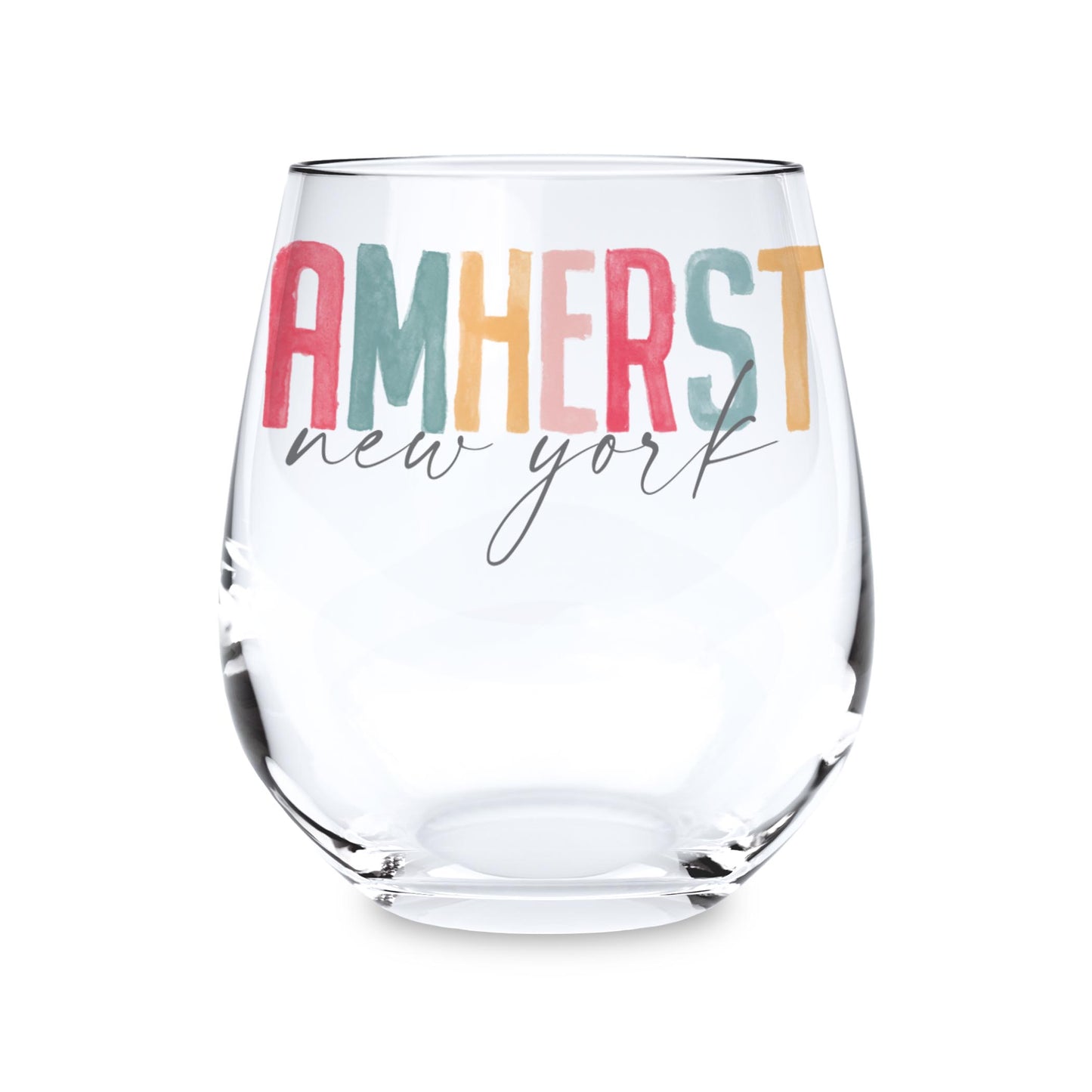 15oz Stemless Wine Glass-Watercolor City Amherst NY