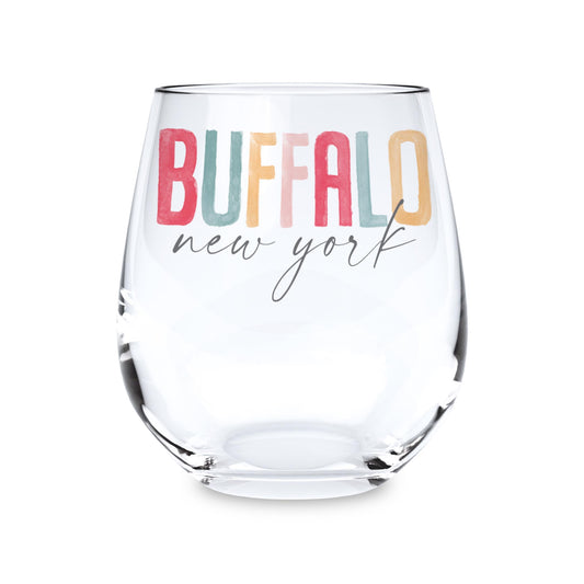 15oz Stemless Wine Glass-Watercolor City Buffalo NY