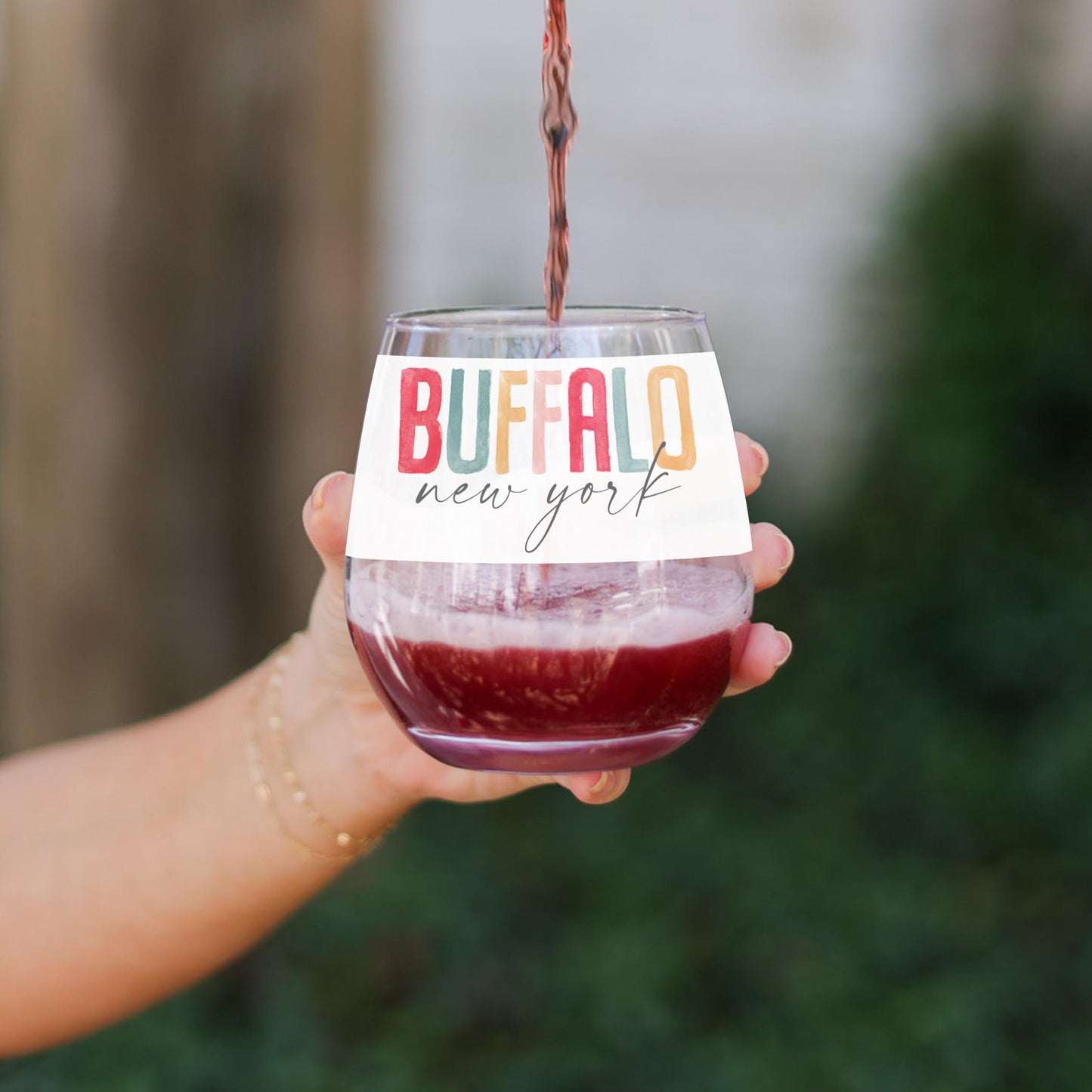 15oz Stemless Wine Glass-Watercolor City Buffalo NY