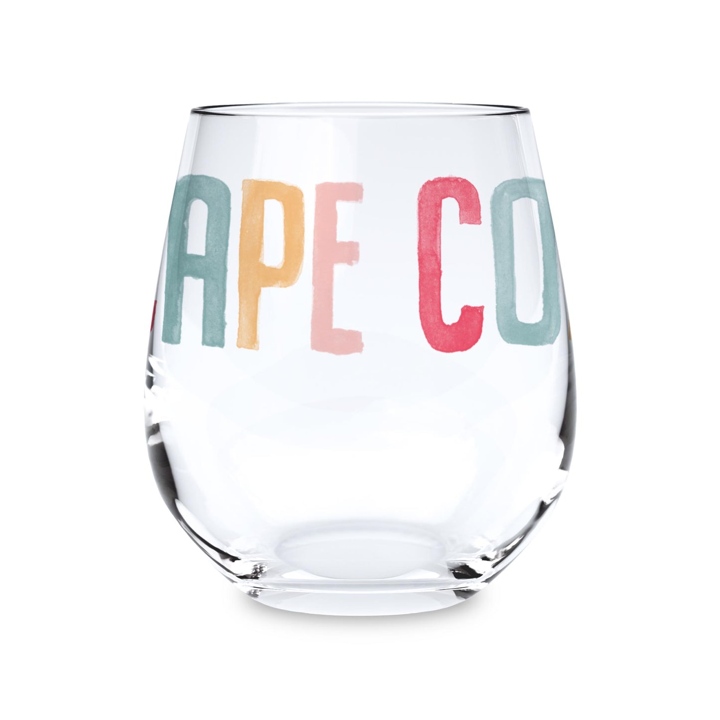 15oz Stemless Wine Glass-Watercolor City Cape Cod MA