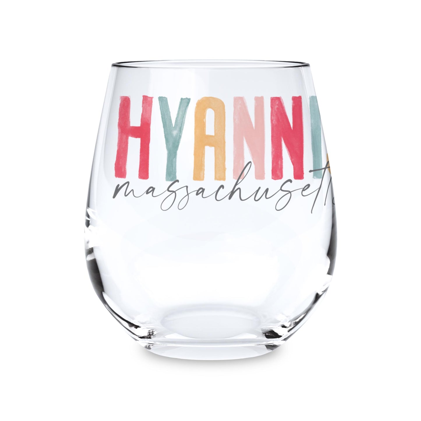 15oz Stemless Wine Glass-Watercolor City Hyannis MA