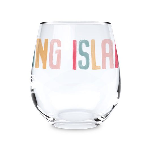 15oz Stemless Wine Glass-Watercolor City Long Island NY