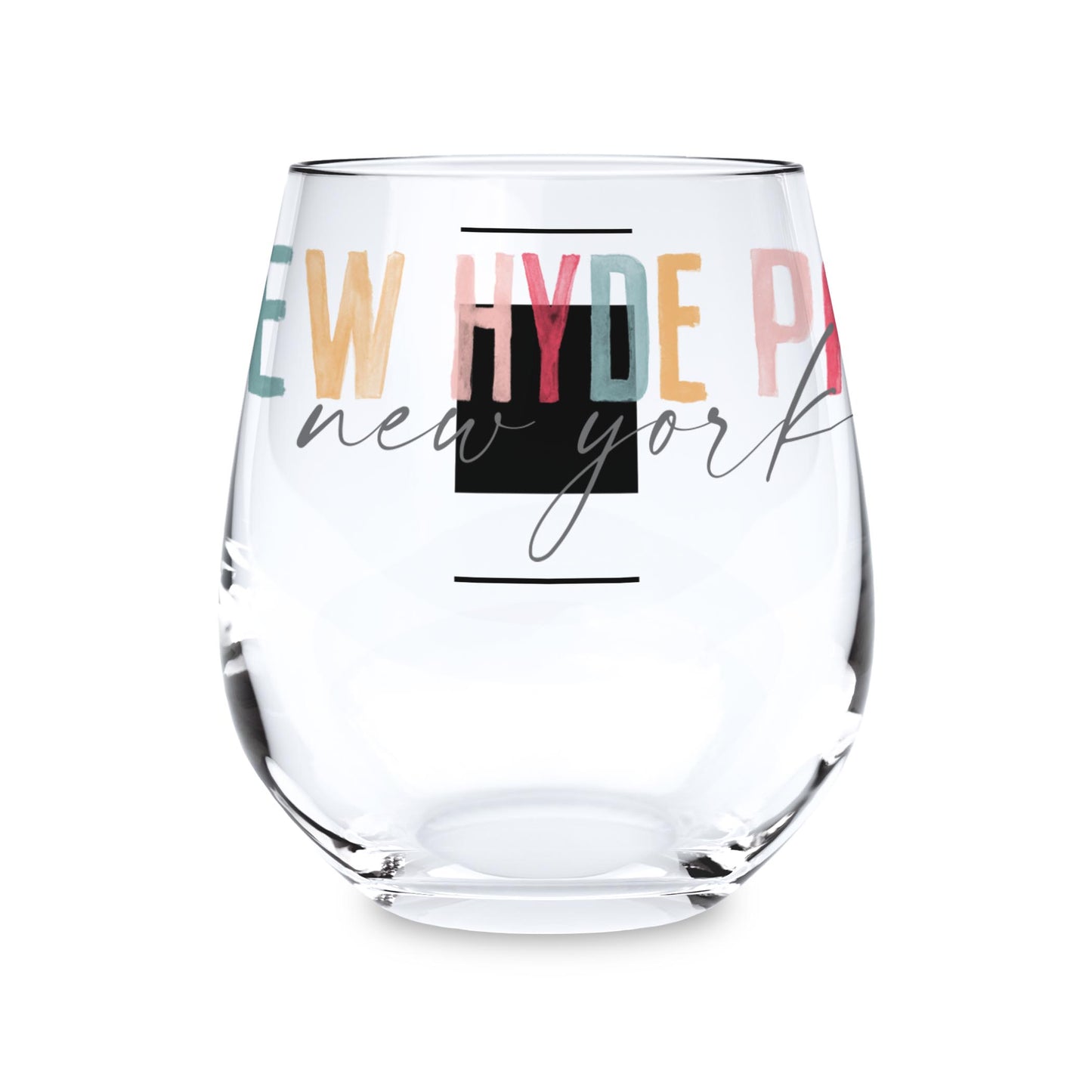 15oz Stemless Wine Glass-Watercolor City New Hyde Park NY