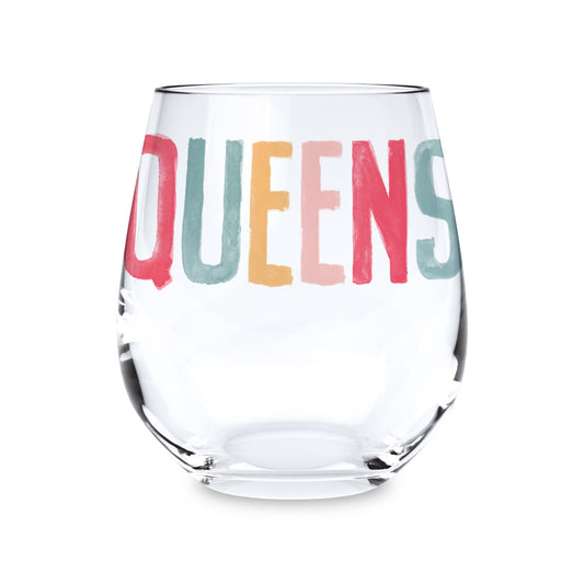 15oz Stemless Wine Glass-Watercolor City Queens NY