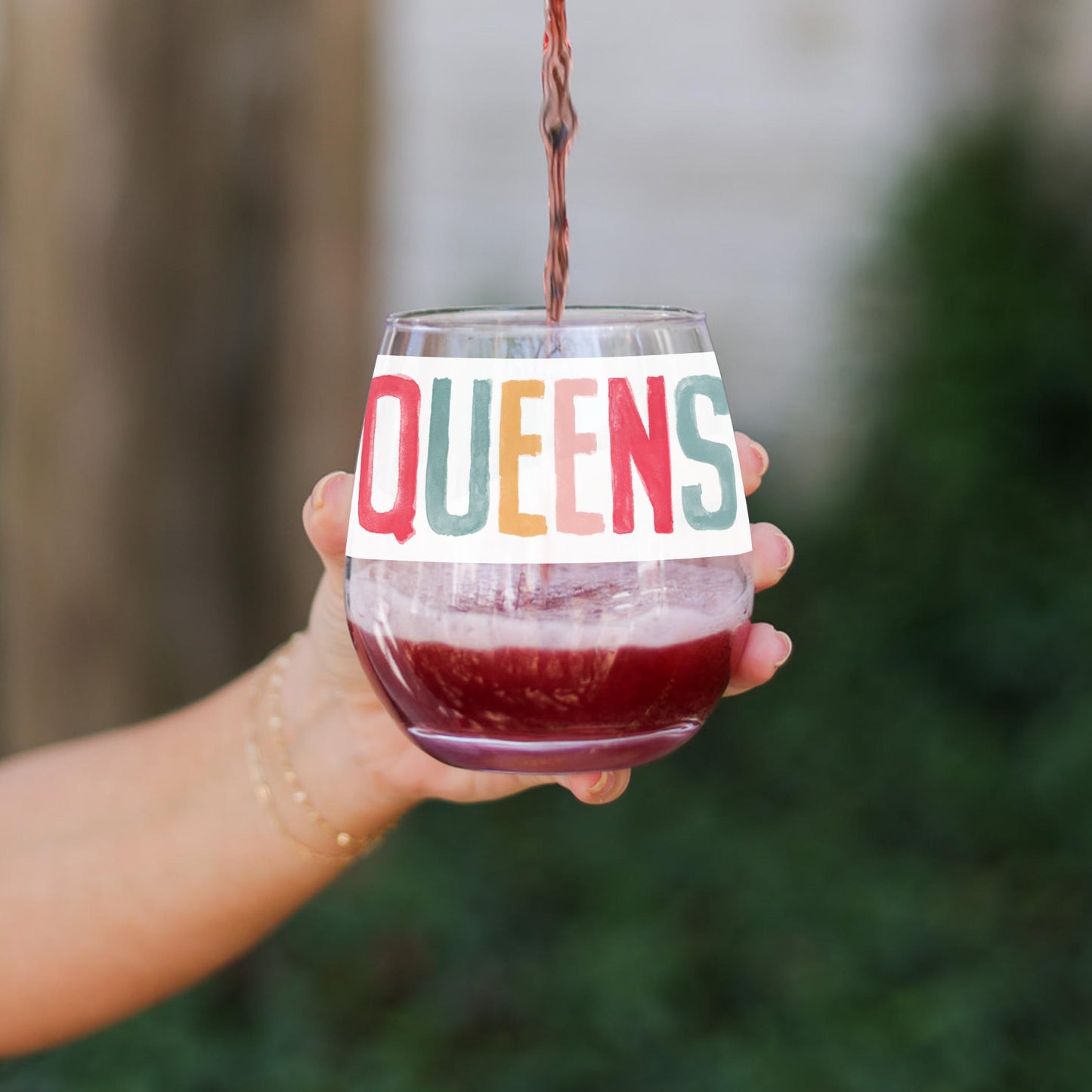 15oz Stemless Wine Glass-Watercolor City Queens NY