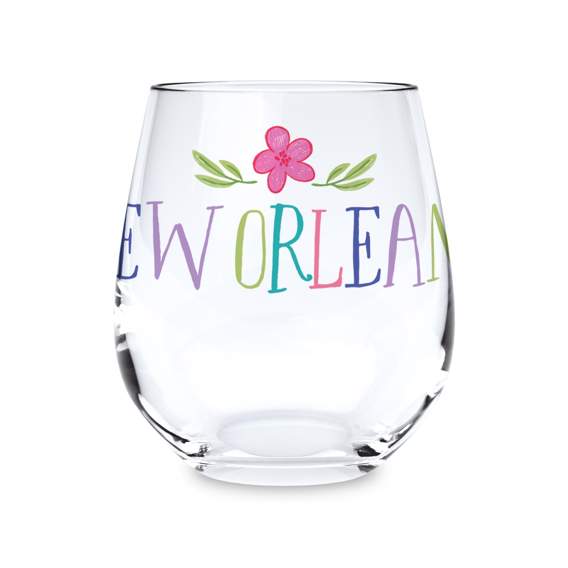 15oz Stemless Wine Glass-Flower Wave City & State -0