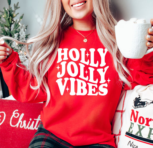 Red or Green Graphic Sweatshirt - Holly Jolly Vibes