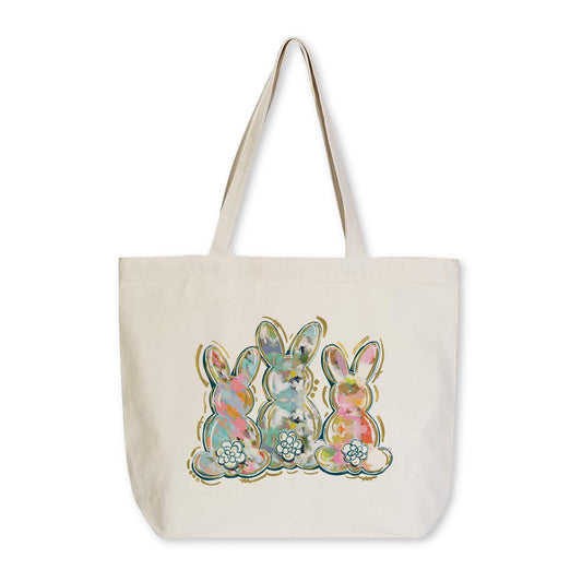 Tote Bag Natural Canvas-Painted Bunny Trio