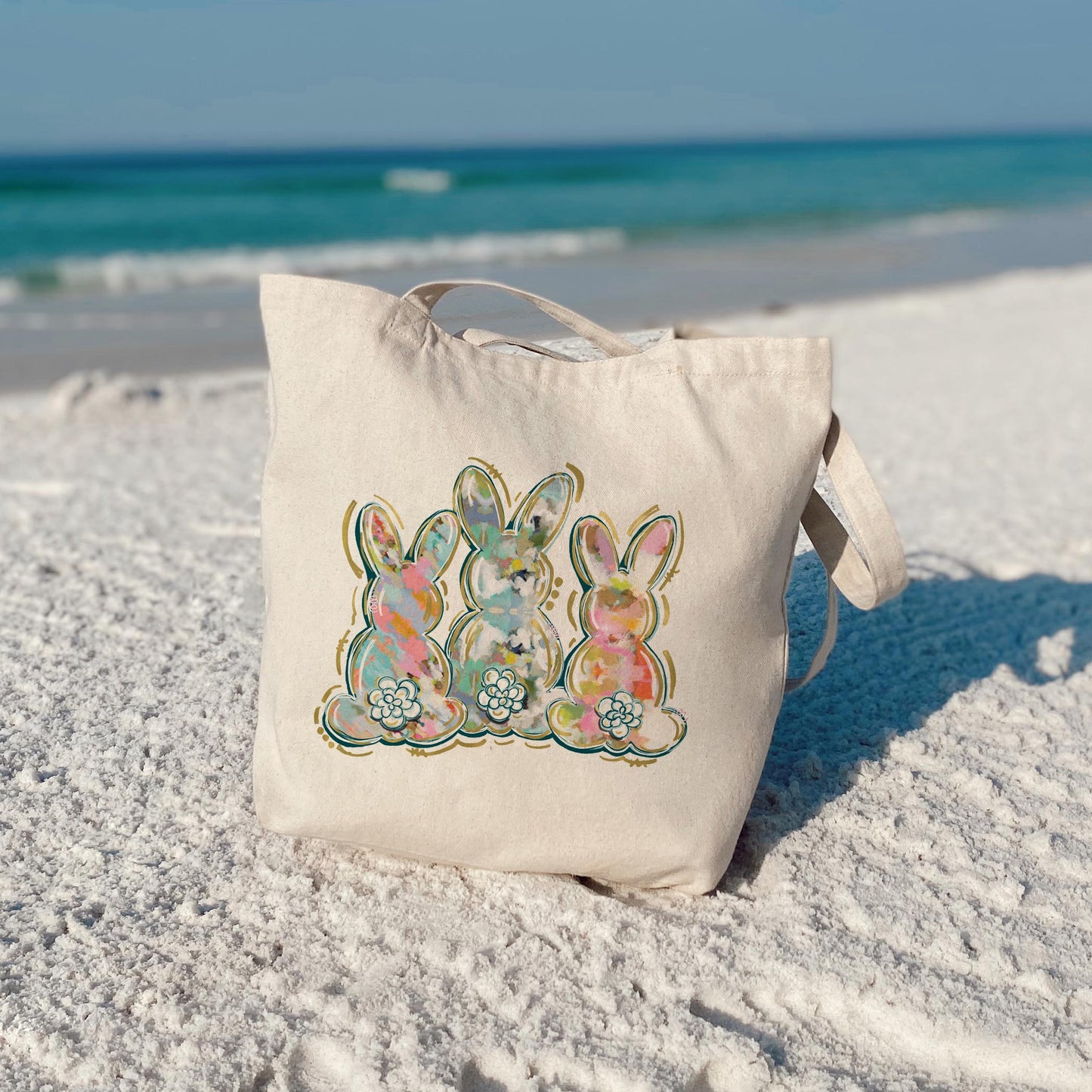 Tote Bag Natural Canvas-Painted Bunny Trio