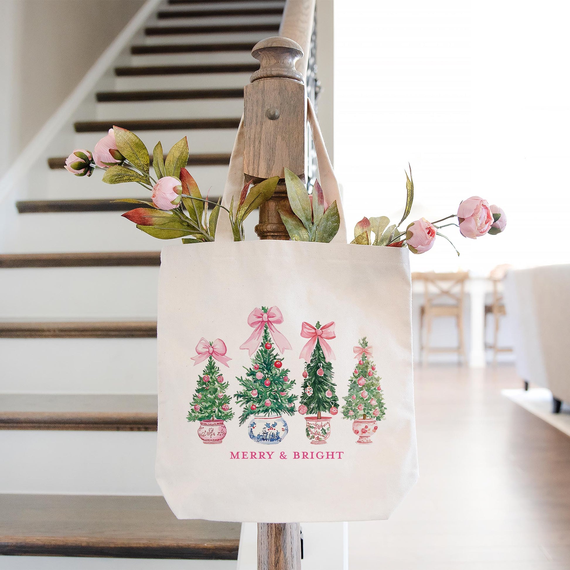 Tote Bag Natural Canvas-Blush & Baubles - A Grand Millennial Christmas -1