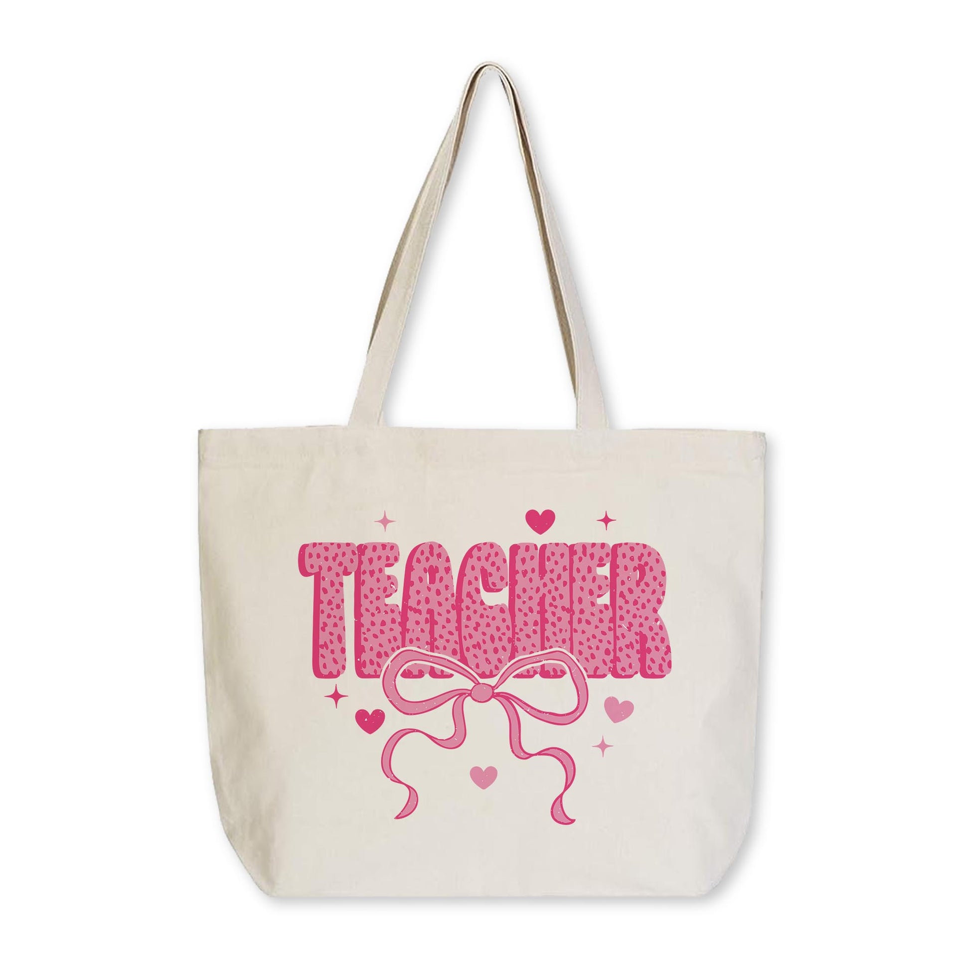 Tote Bag Natural Canvas-Classroom Coquette Teacher Hearts & Bow -0