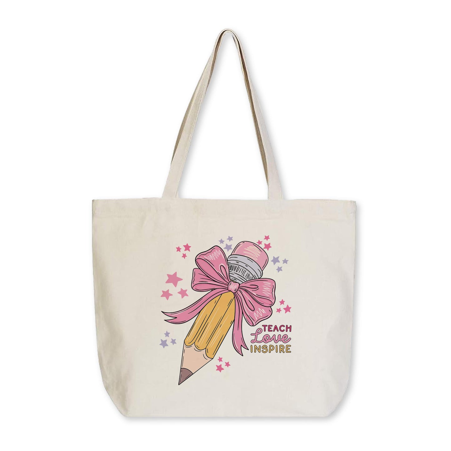 Tote Bag Natural Canvas-Classroom Coquette Teach Love Inspire -0