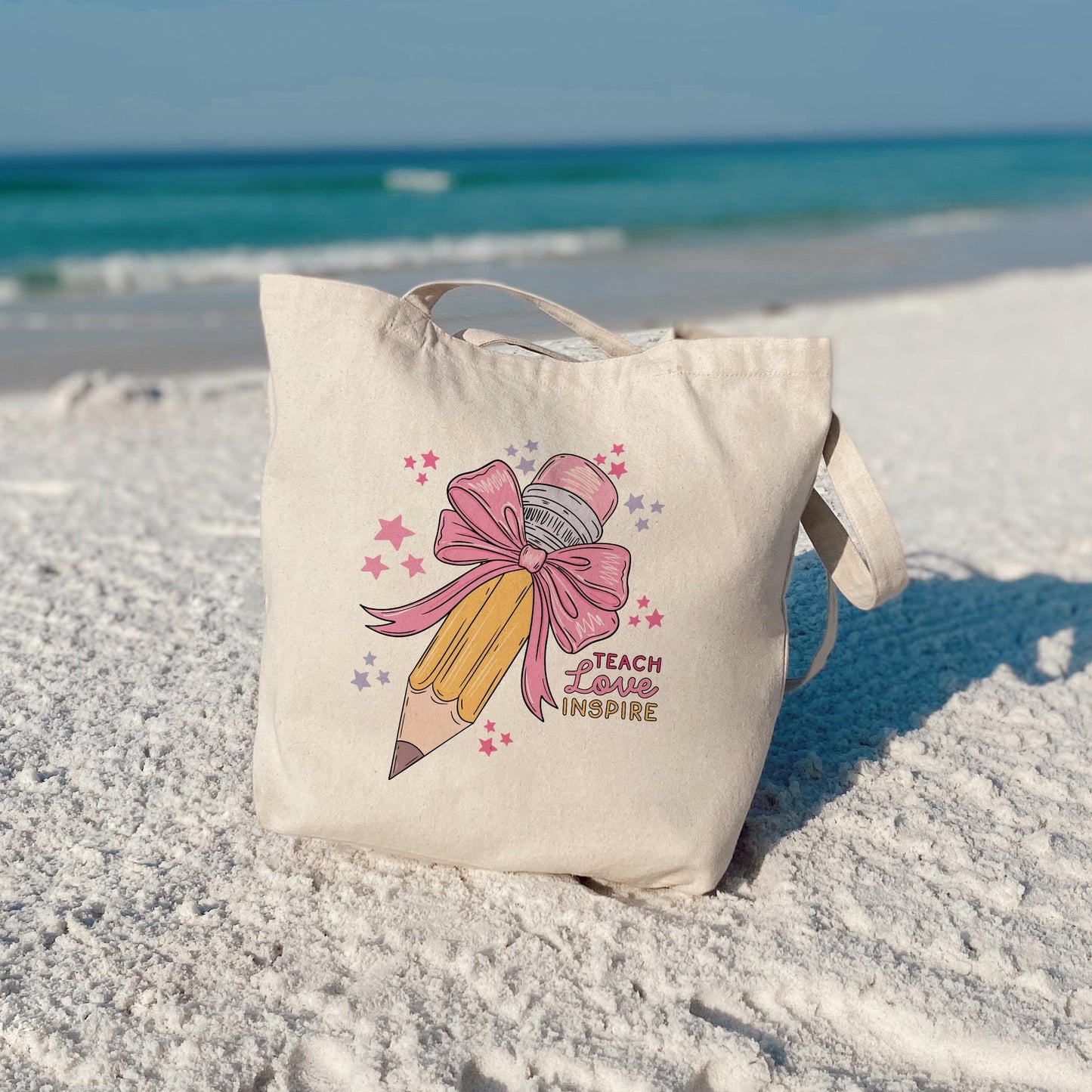 Tote Bag Natural Canvas-Classroom Coquette Teach Love Inspire -3