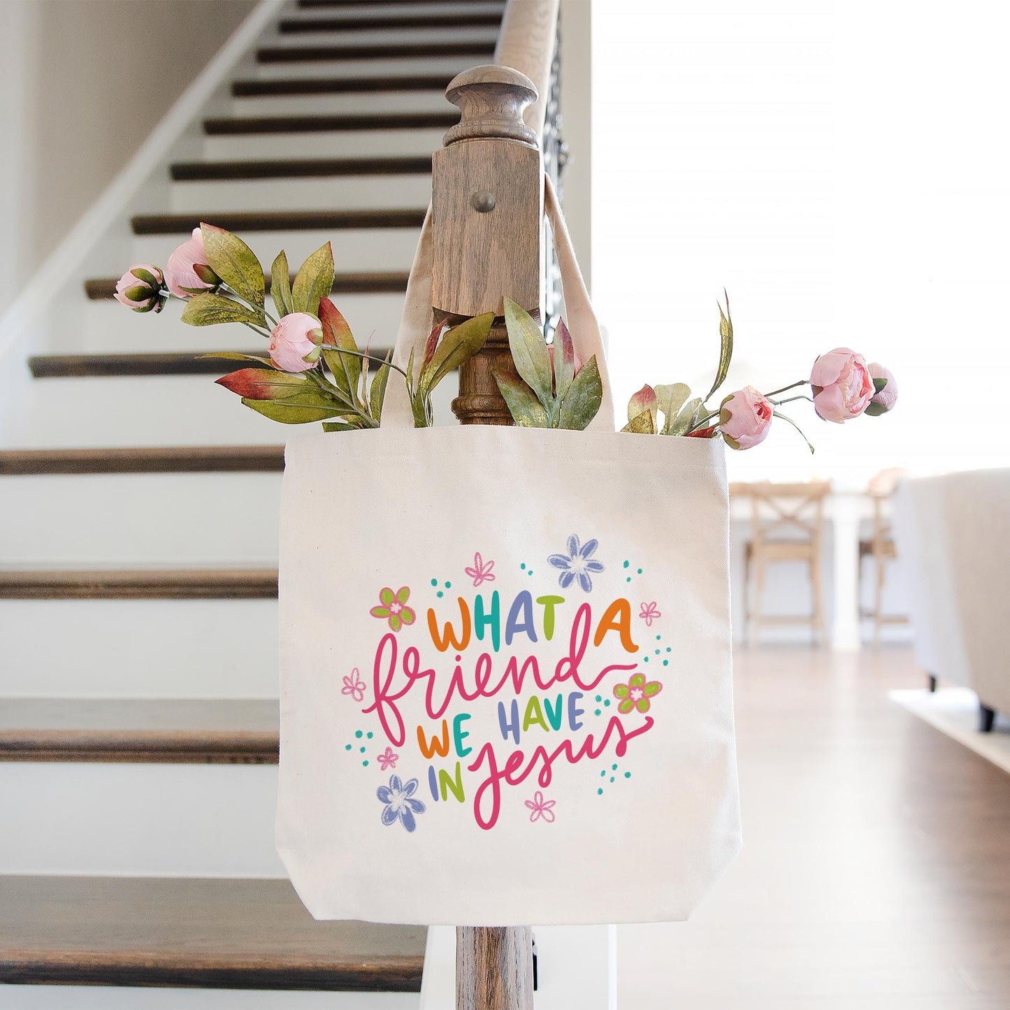 Tote Bag Natural Canvas-What A Friend We Have In Jesus -1