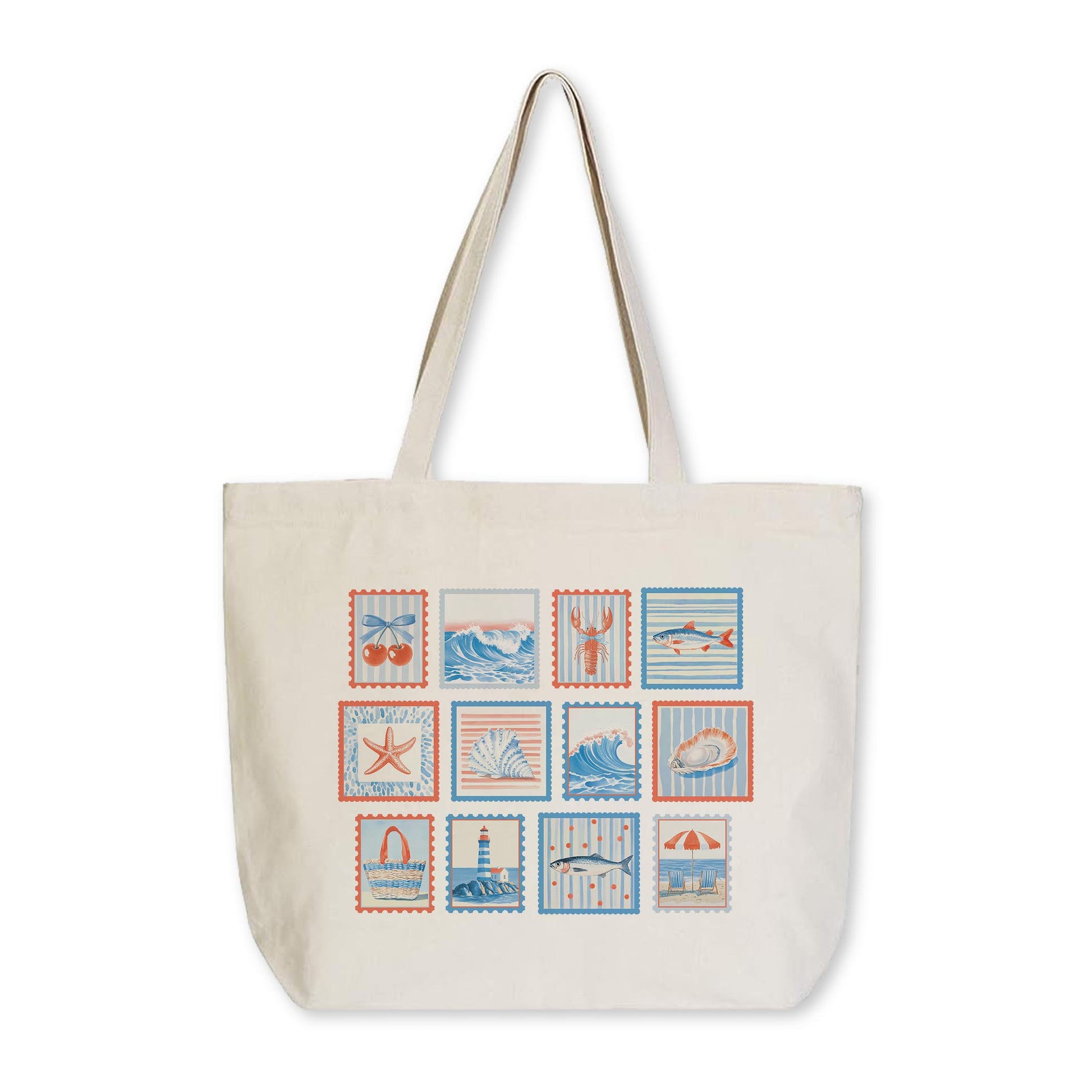 Tote Bag Natural Canvas-New England Tides Stamps -0