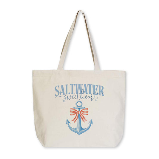 Tote Bag Natural Canvas-New England Tides Saltwater Sweetheart -0