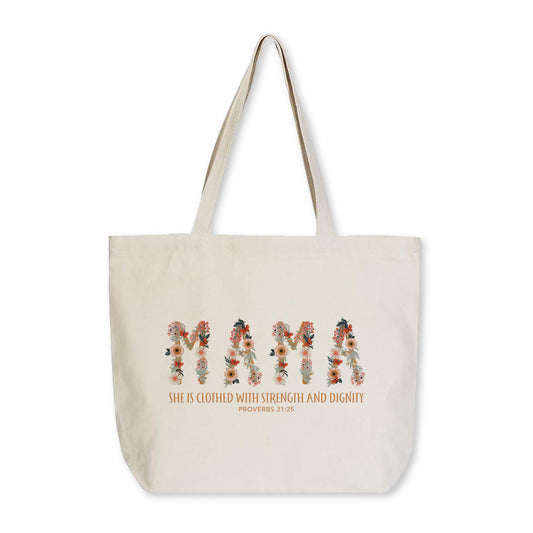 Tote Bag Natural Canvas-Pretty Things Floral Faith Mama -0