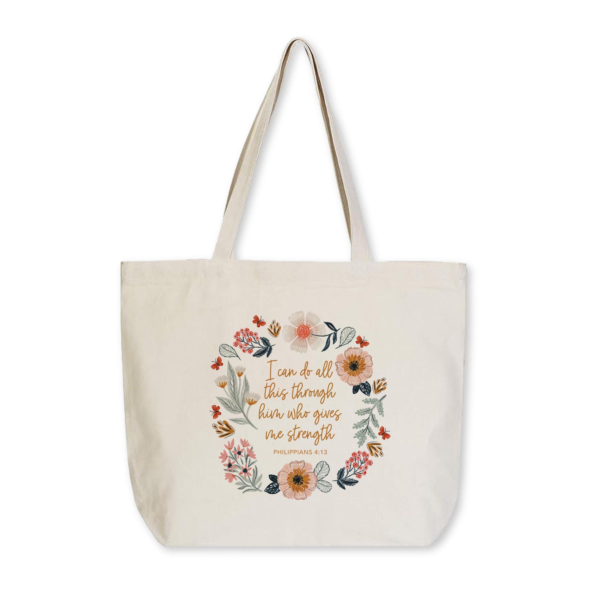 Tote Bag Natural Canvas-Pretty Things Floral Faith Gives Me Strength -0