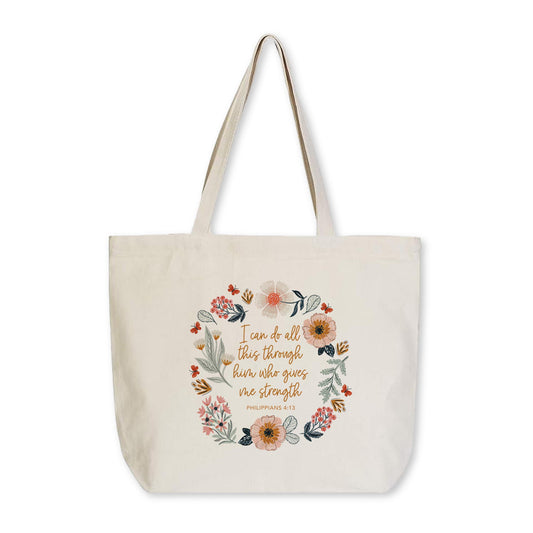 Tote Bag Natural Canvas-Pretty Things Floral Faith Gives Me Strength -0