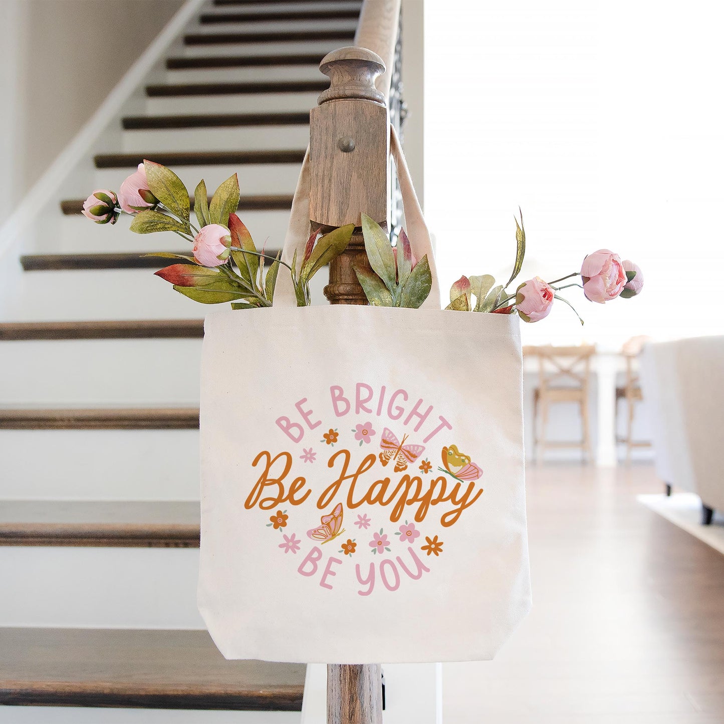 Tote Bag Natural Canvas-Spring Be Bright Be Happy