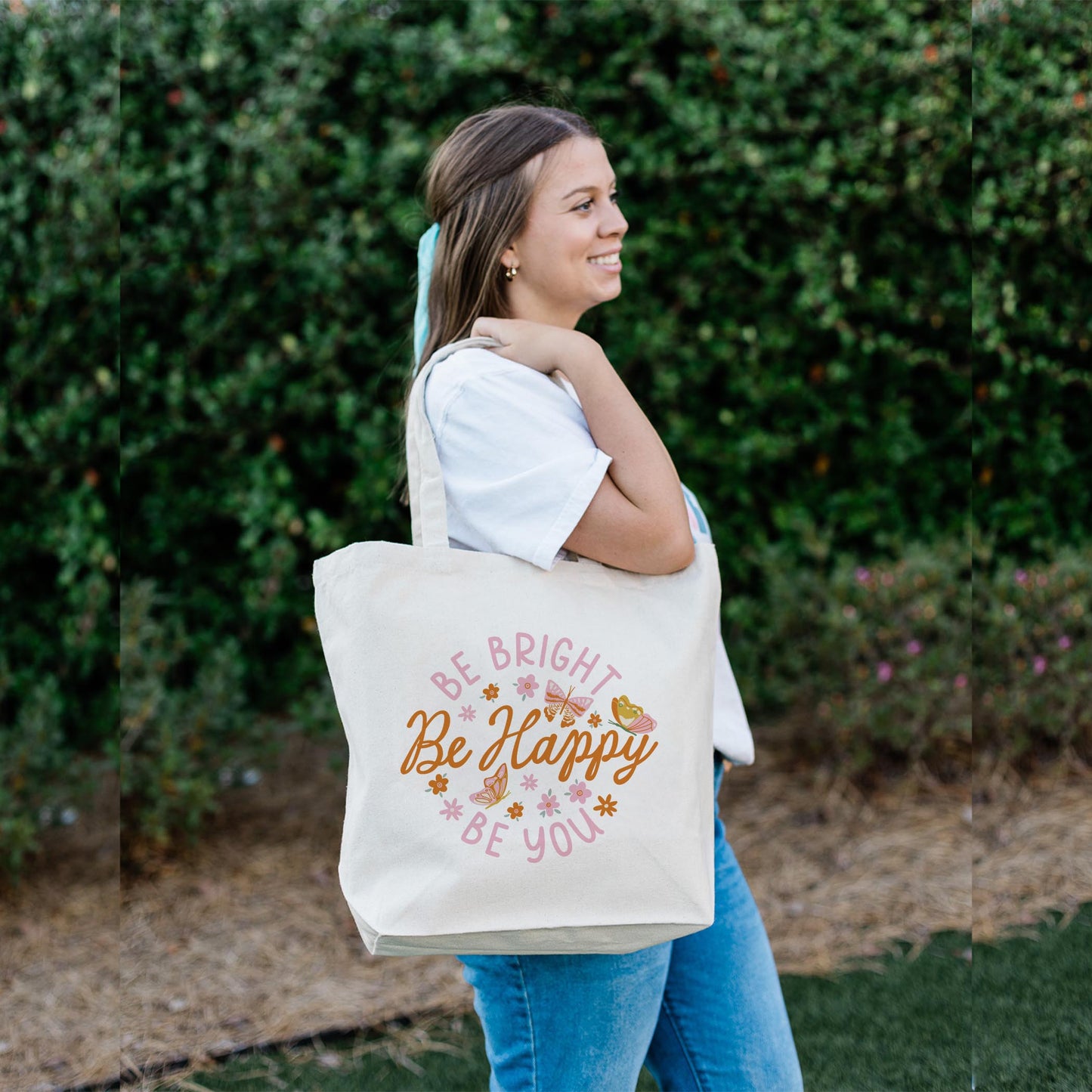 Tote Bag Natural Canvas-Spring Be Bright Be Happy