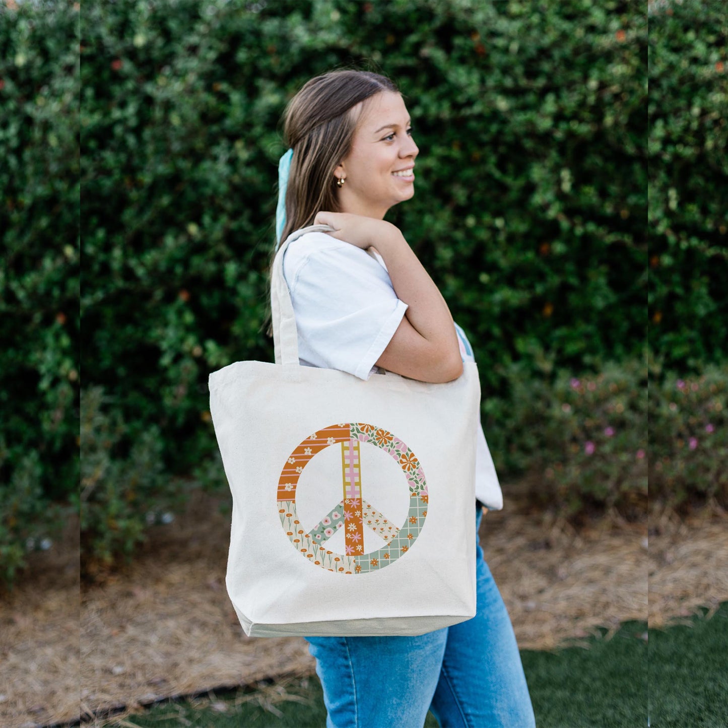 Tote Bag Natural Canvas-Spring Patch Peace Sign