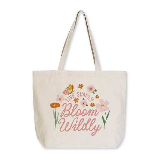 Tote Bag Natural Canvas-Spring Live Simply Bloom Wildly