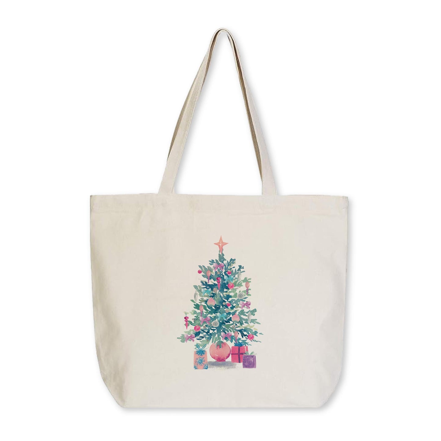 Tote Bag Natural Canvas-Watercolor Sugar Plum Christmas Tree -0