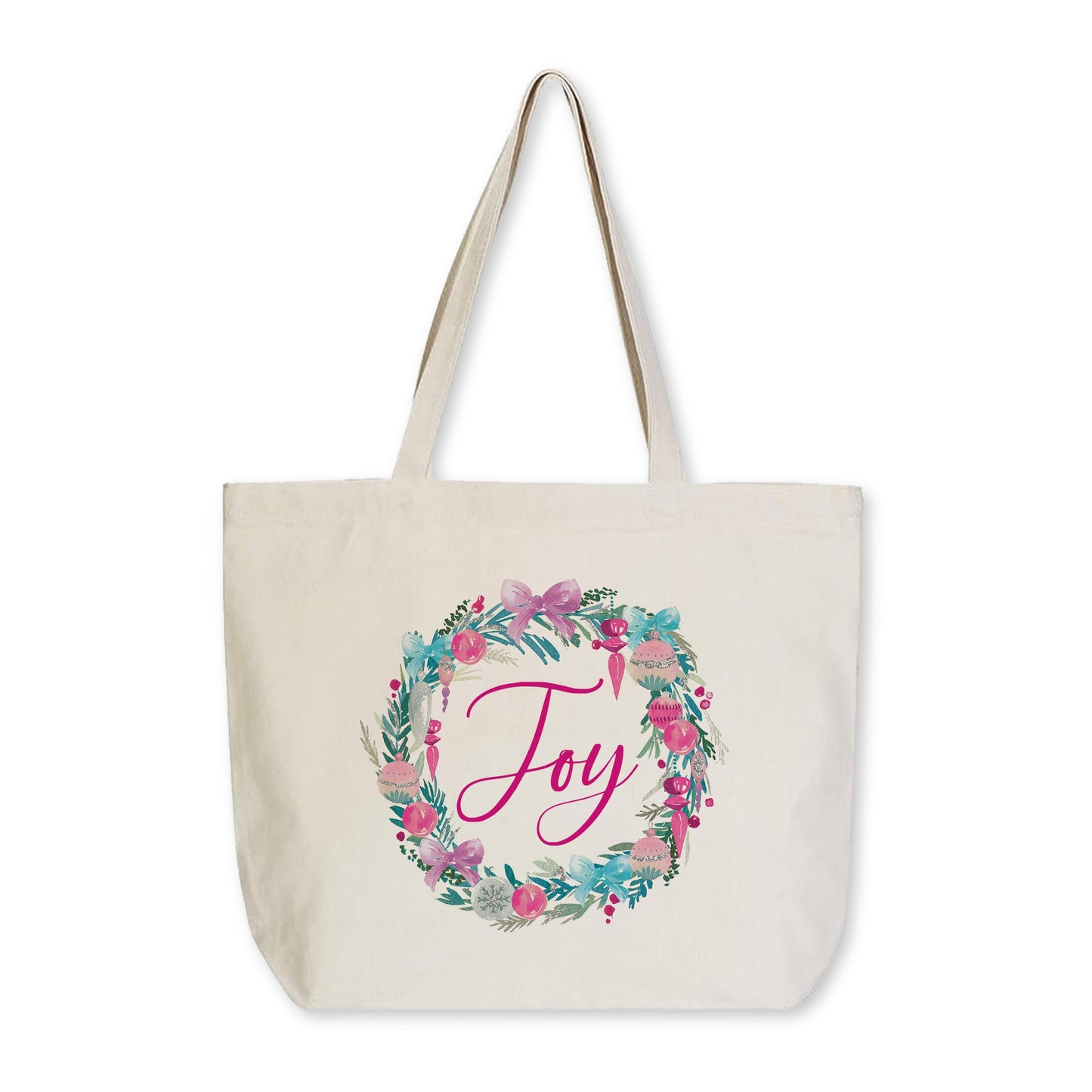 Tote Bag Natural Canvas-Watercolor Sugar Plum Joy Wreath -0
