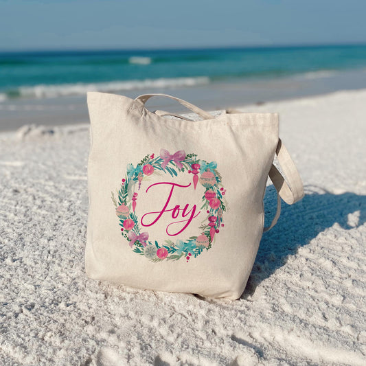 Tote Bag Natural Canvas-Watercolor Sugar Plum Joy Wreath -3