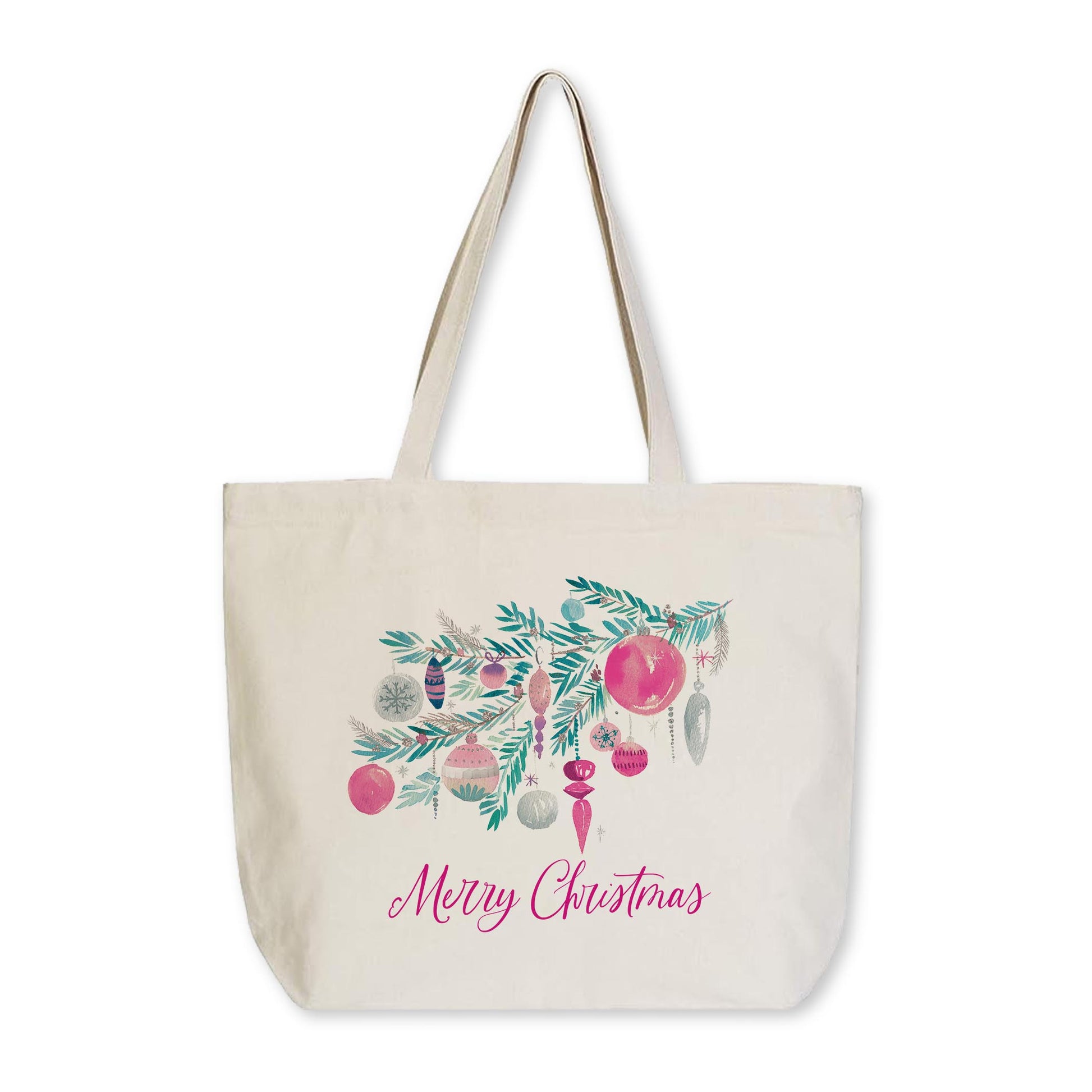 Tote Bag Natural Canvas-Watercolor Sugar Plum Merry Christmas -0