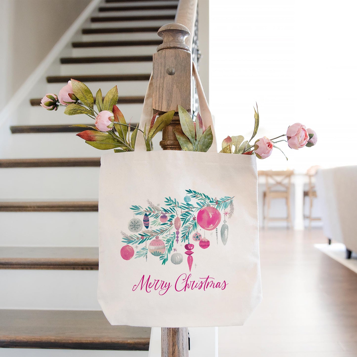 Tote Bag Natural Canvas-Watercolor Sugar Plum Merry Christmas -1