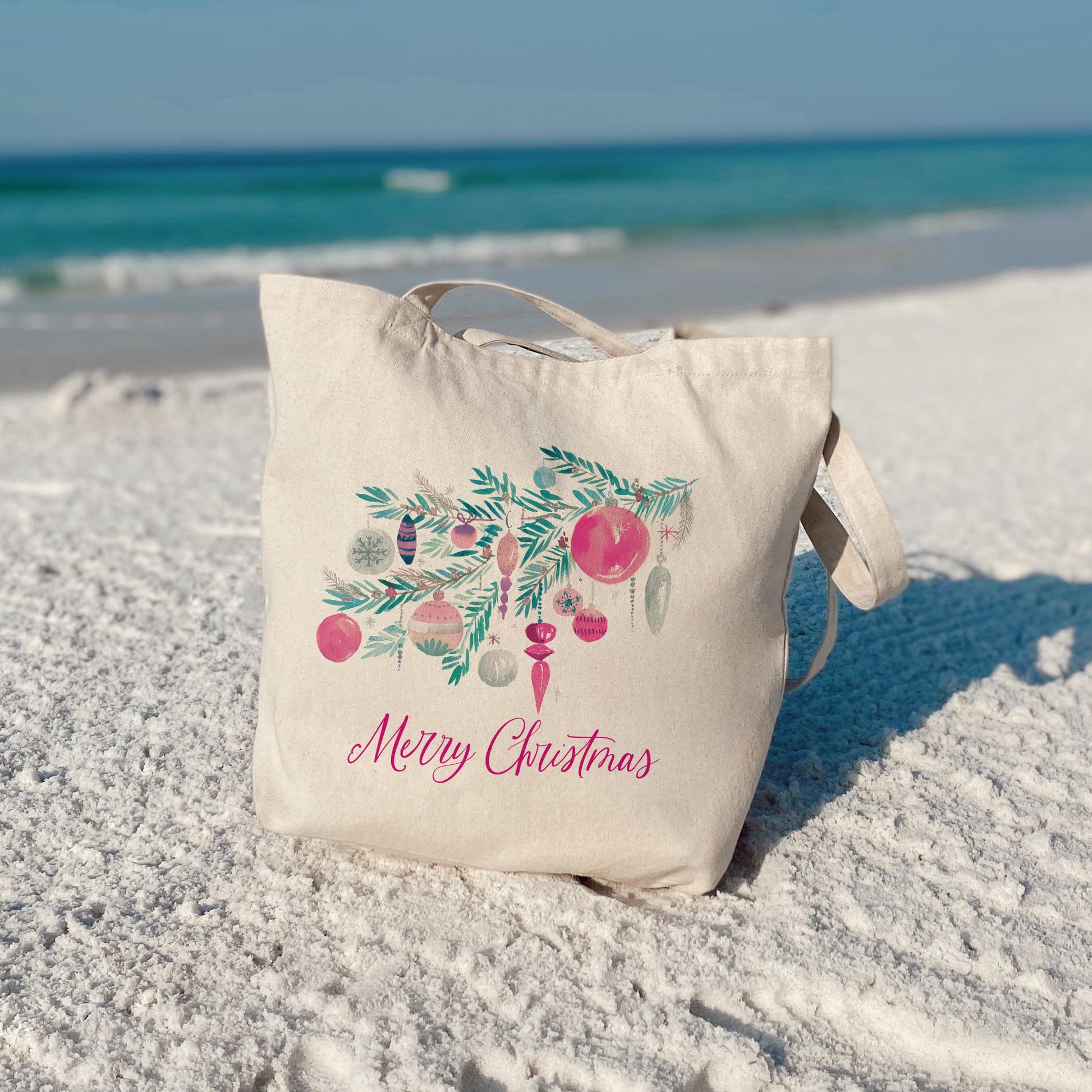 Tote Bag Natural Canvas-Watercolor Sugar Plum Merry Christmas -3