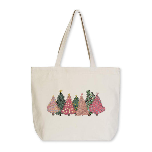 Tote Bag Natural Canvas-Pink Christmas Trees