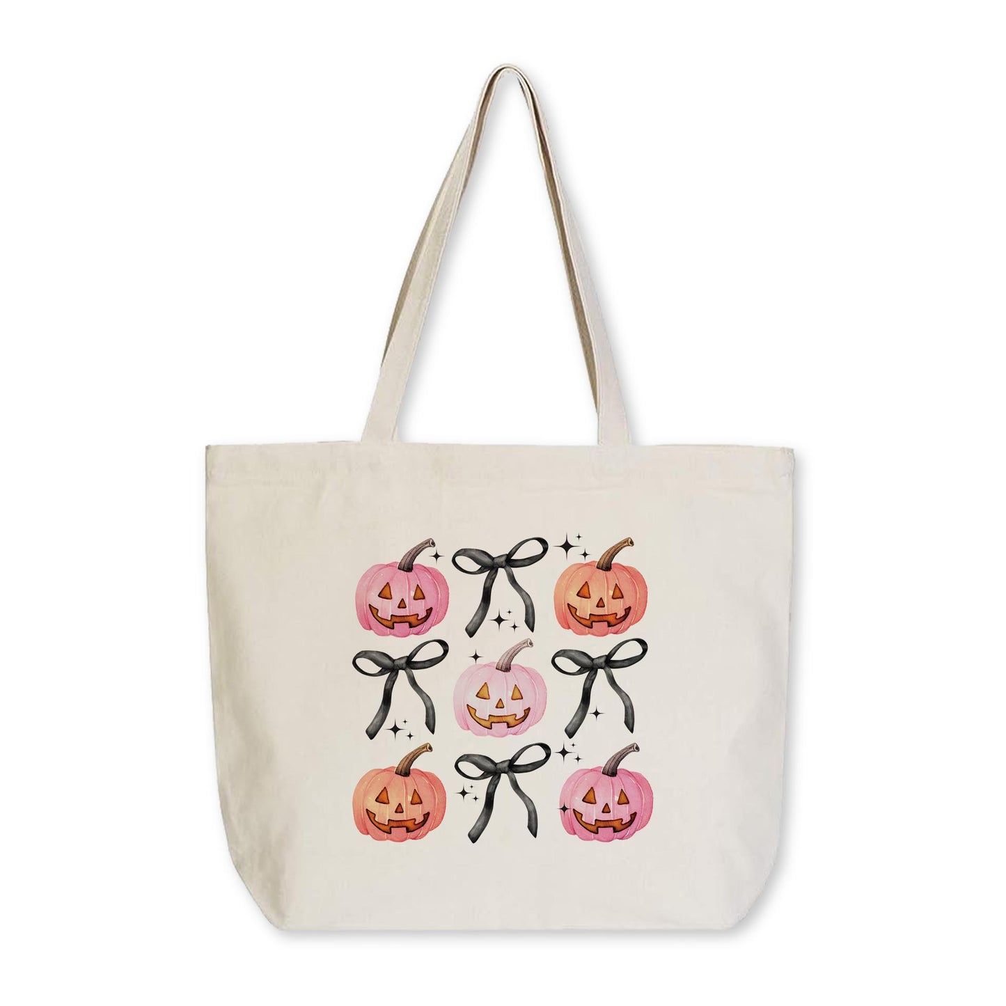 Tote Bag Natural Canvas-TB1-Halloween Pumpkins and Bows