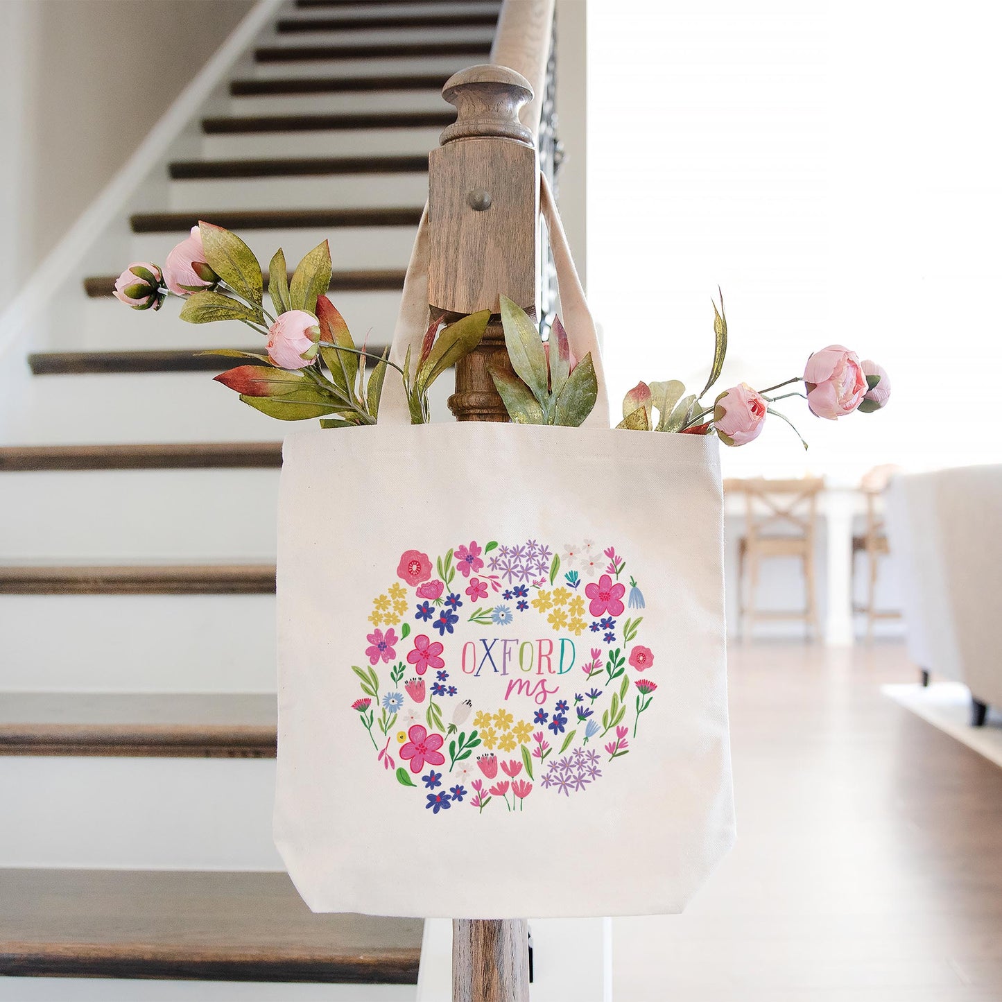 Tote Bag Natural Canvas-Flower Confetti City & State -1