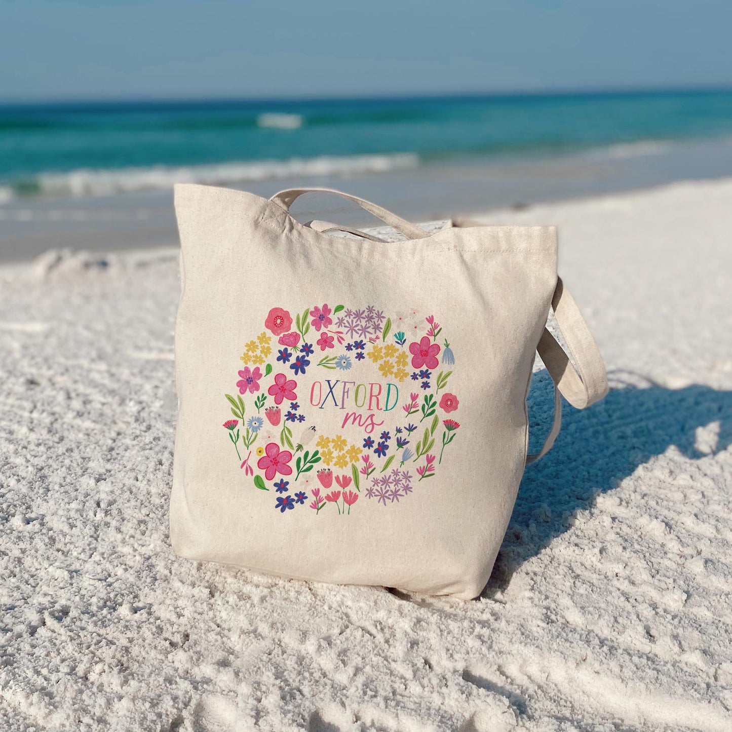 Tote Bag Natural Canvas-Flower Confetti City & State -3