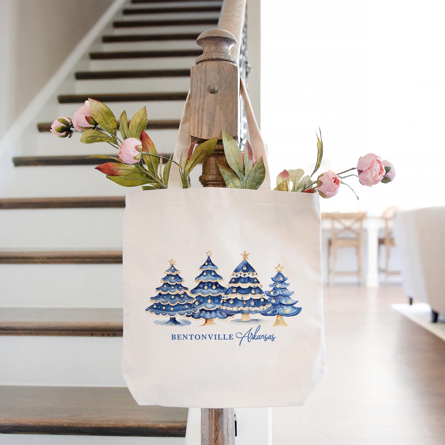 Tote Bag Natural Canvas-Love+Local Blue Noel - A Grand Millennial Christmas -1