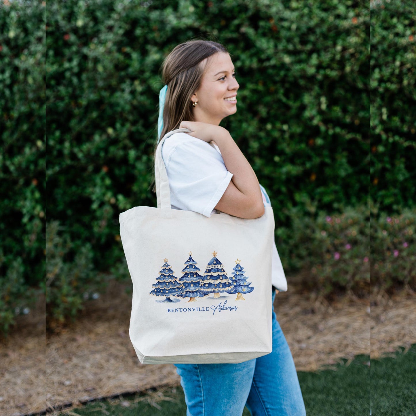 Tote Bag Natural Canvas-Love+Local Blue Noel - A Grand Millennial Christmas -2