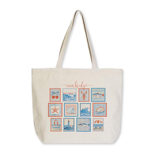 Tote Bag Natural Canvas-Love+Local New England Tides Stamps -0