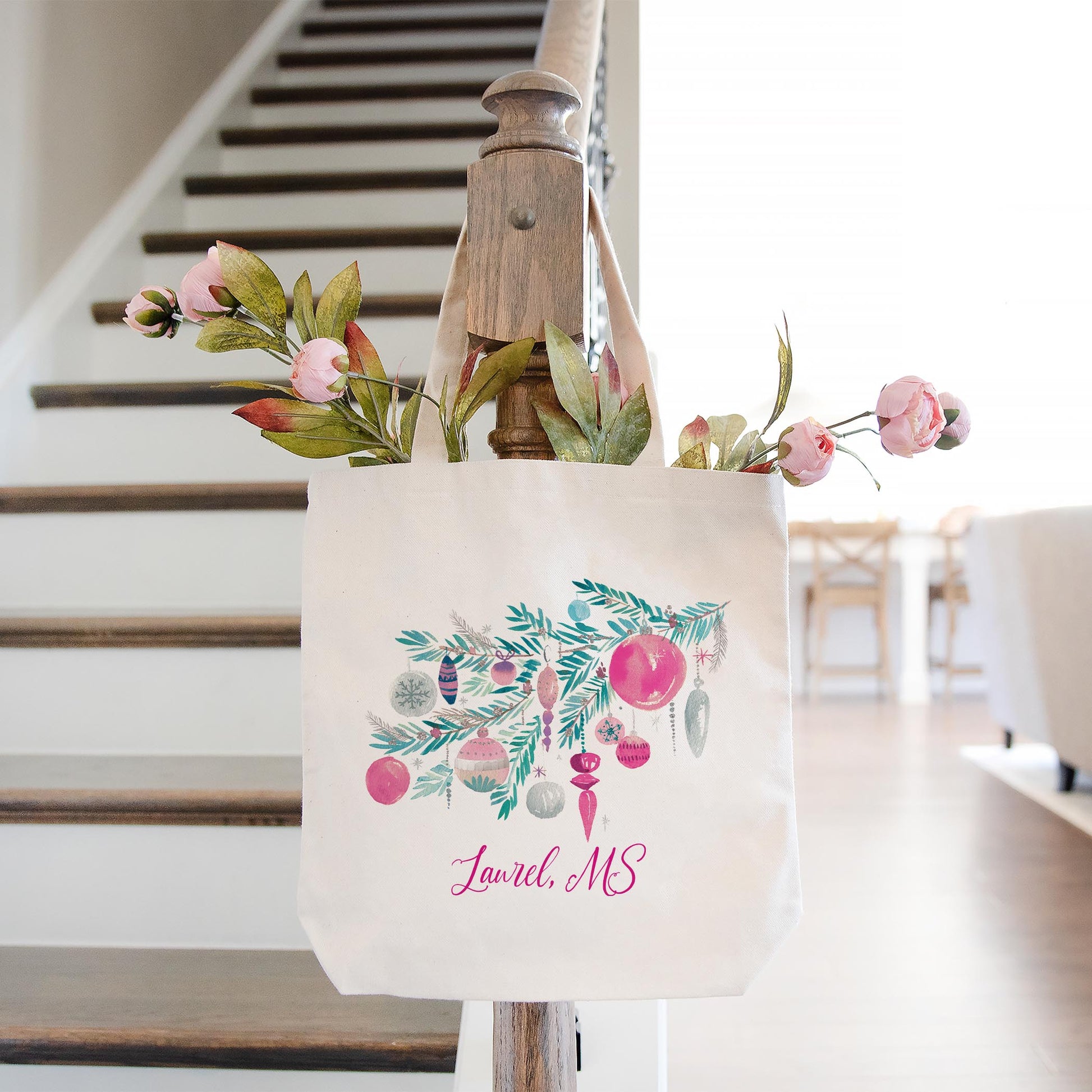 Tote Bag Natural Canvas-Watercolor Sugar Plum Branch -1
