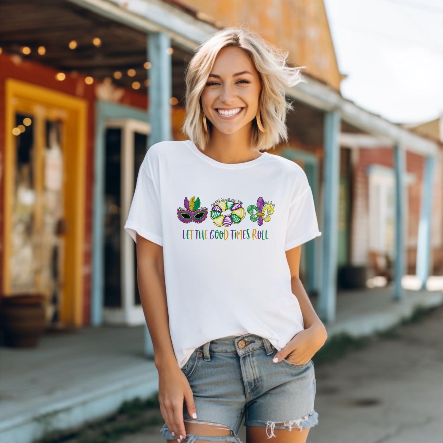 Bella Canvas T-Shirt White-Mardi Gras Let The Good Times Roll