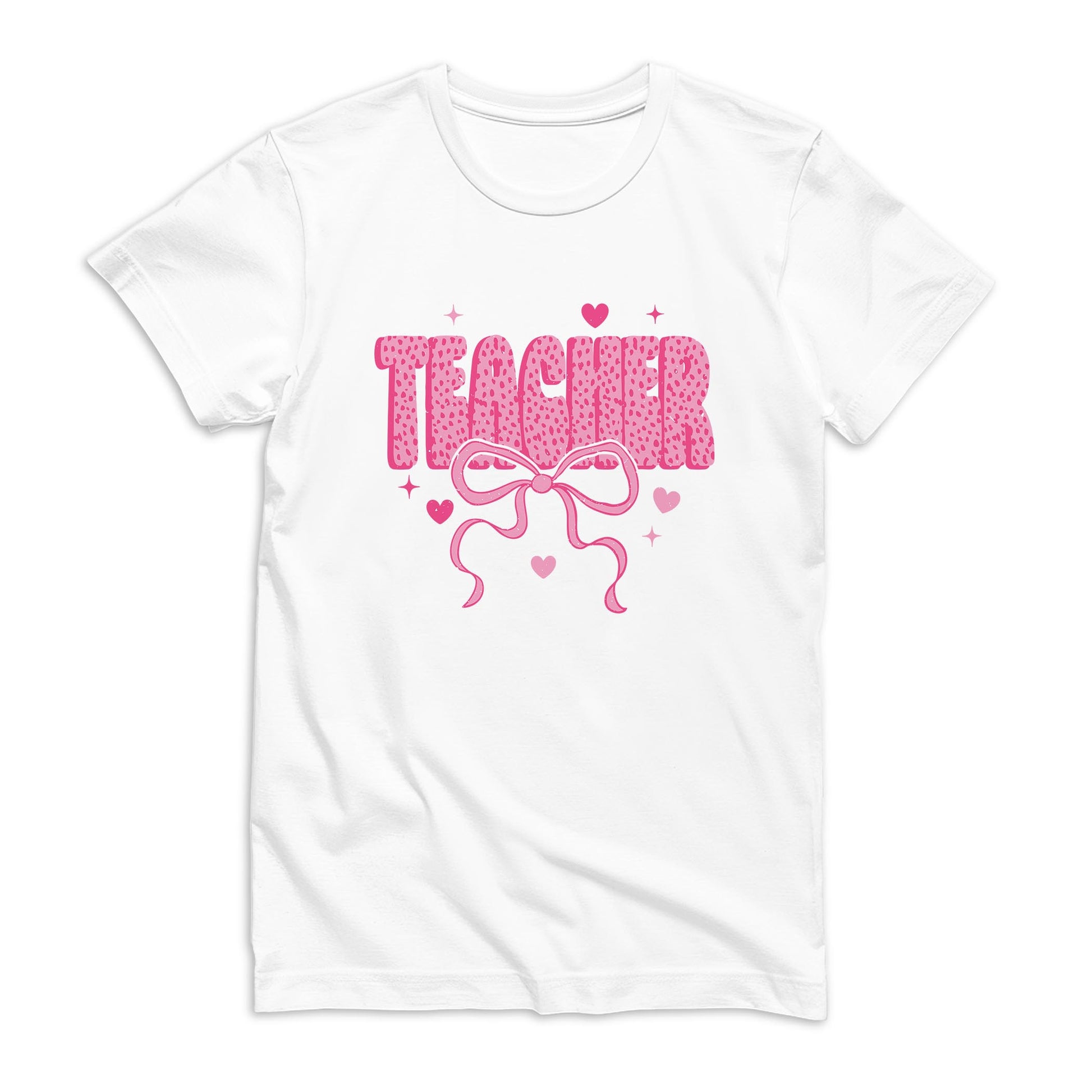 Bella Canvas T-Shirt White-Classroom Coquette Teacher Hearts & Bow -0