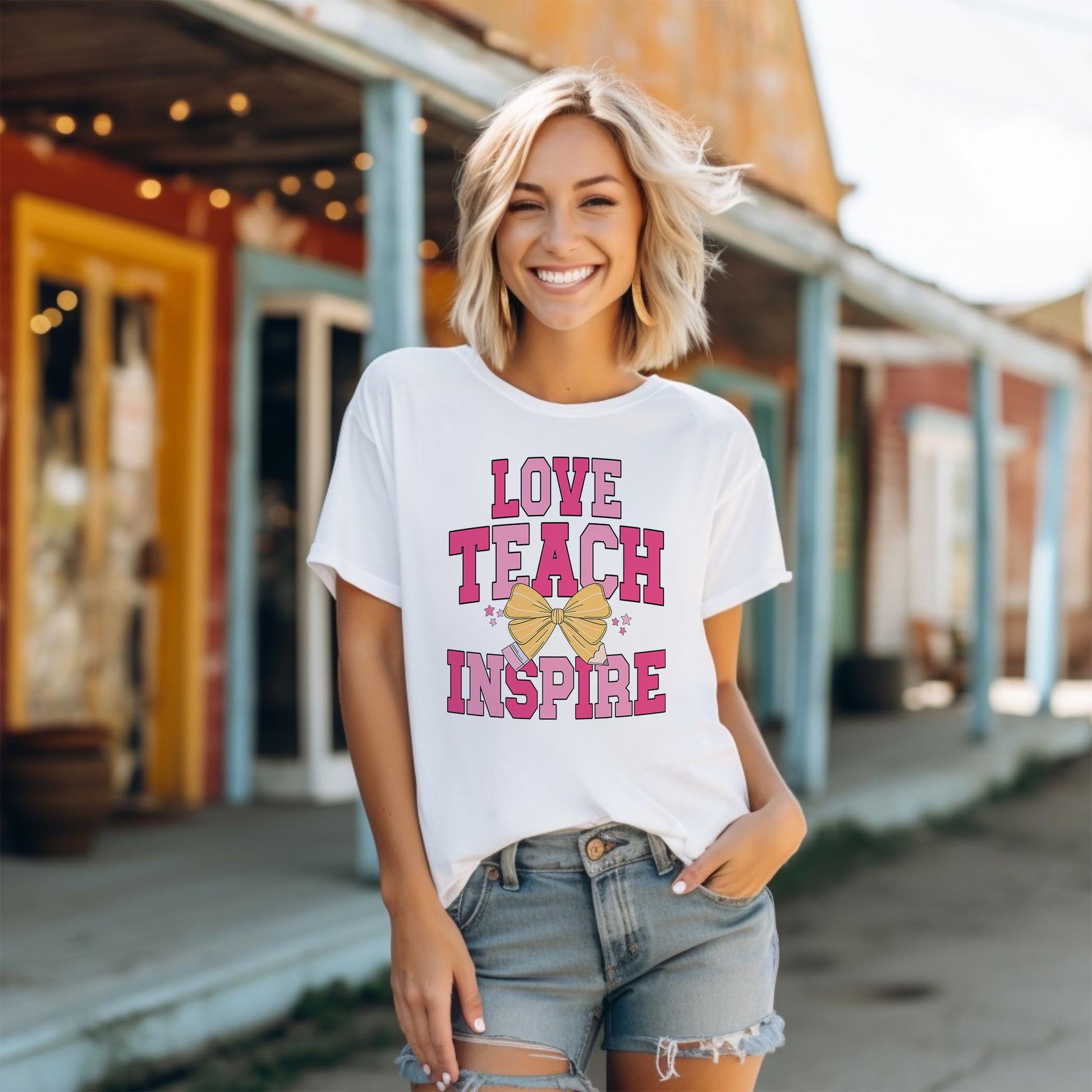 Bella Canvas T-Shirt White-Classroom Coquette Love Teach Inspire -1