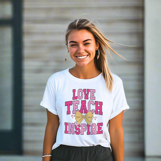 Bella Canvas T-Shirt White-Classroom Coquette Love Teach Inspire -2